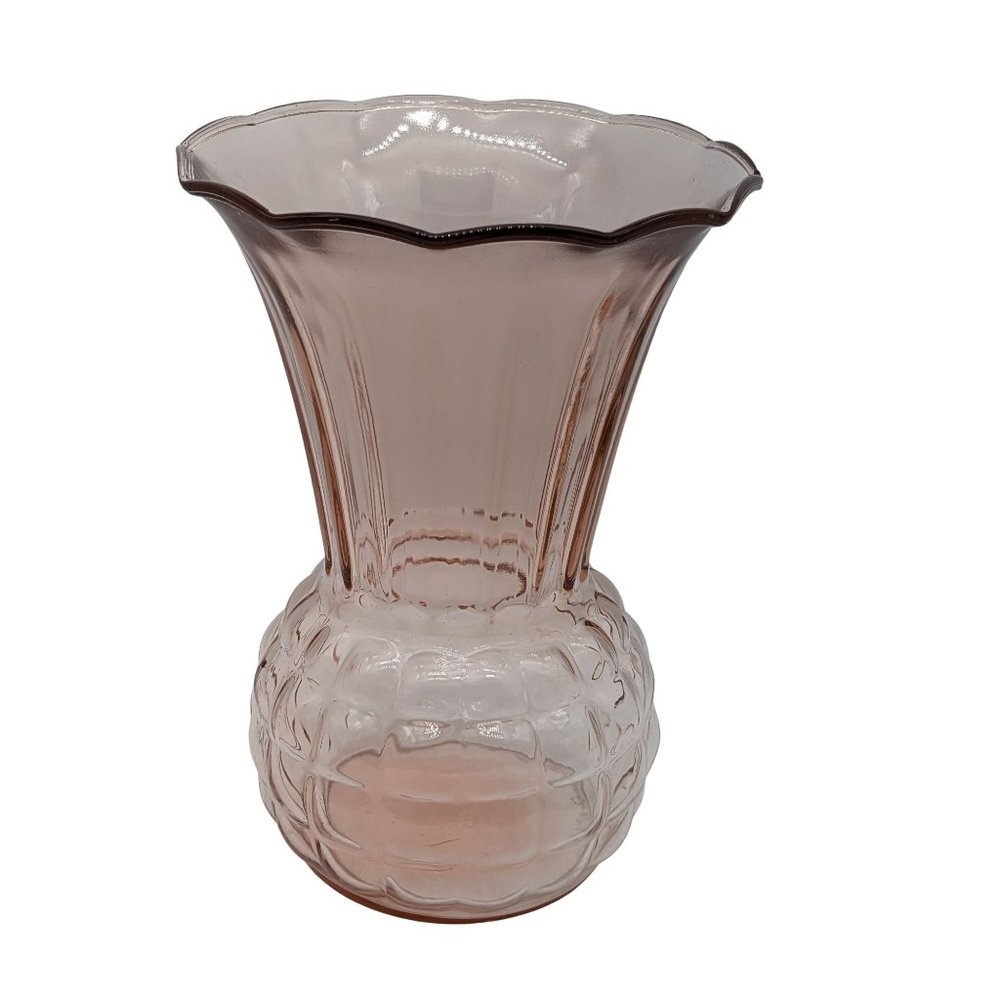 Vase Royal Pink Glass Anchor Hocking Flared 8.5 Inches Tall Pineapple